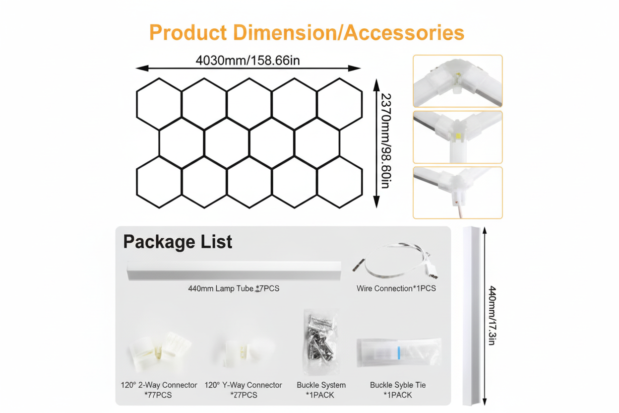 Lumière blanche LED hexagonale en nid d'abeille