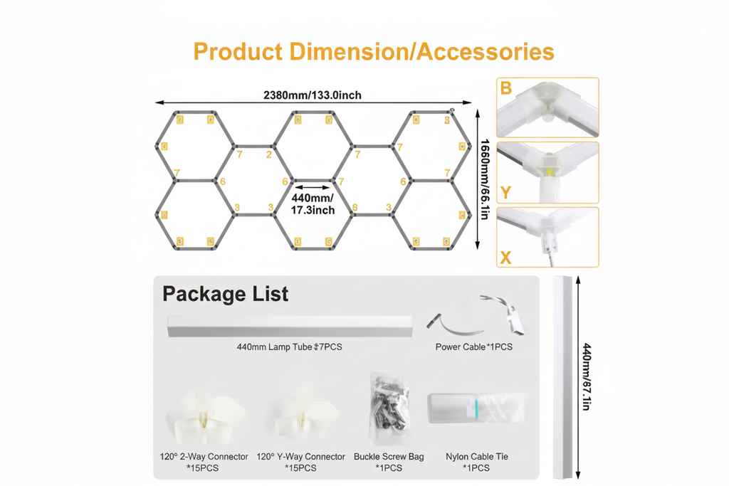 Lumière blanche LED hexagonale en nid d'abeille