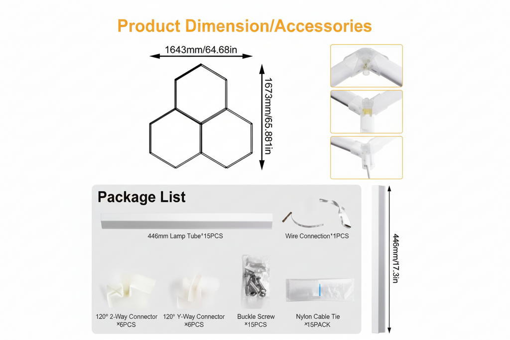 Lumière blanche LED hexagonale en nid d'abeille