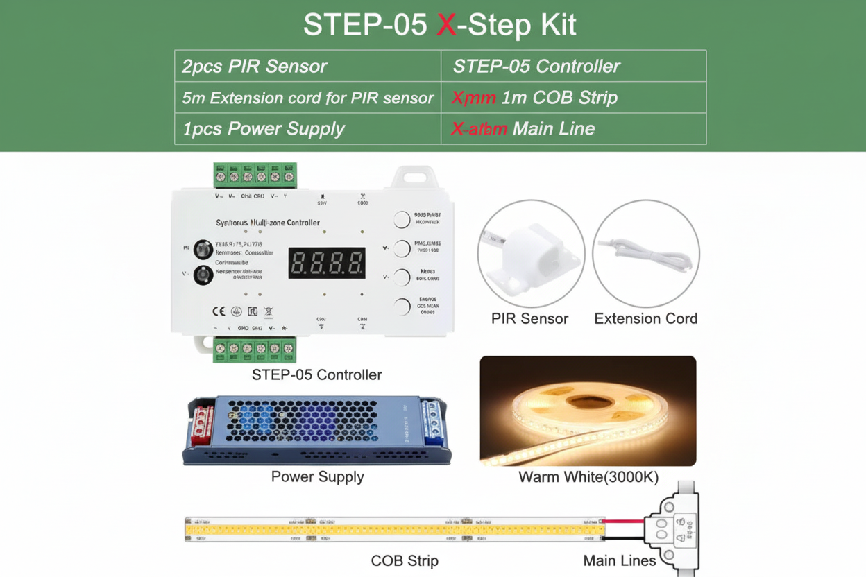 Bande LED Escalier avec Capteur de Mouvement (1 à 28 Marches)
